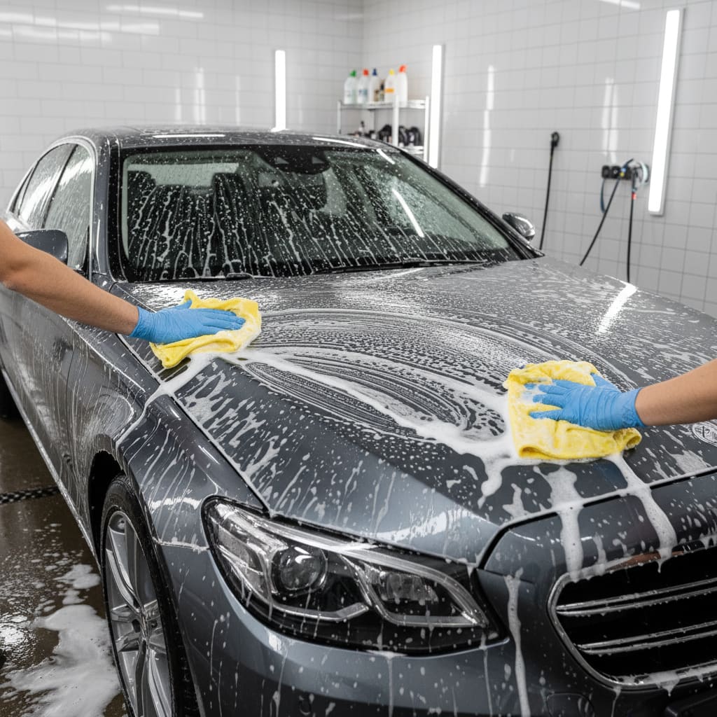 Exterior hand wash with foam